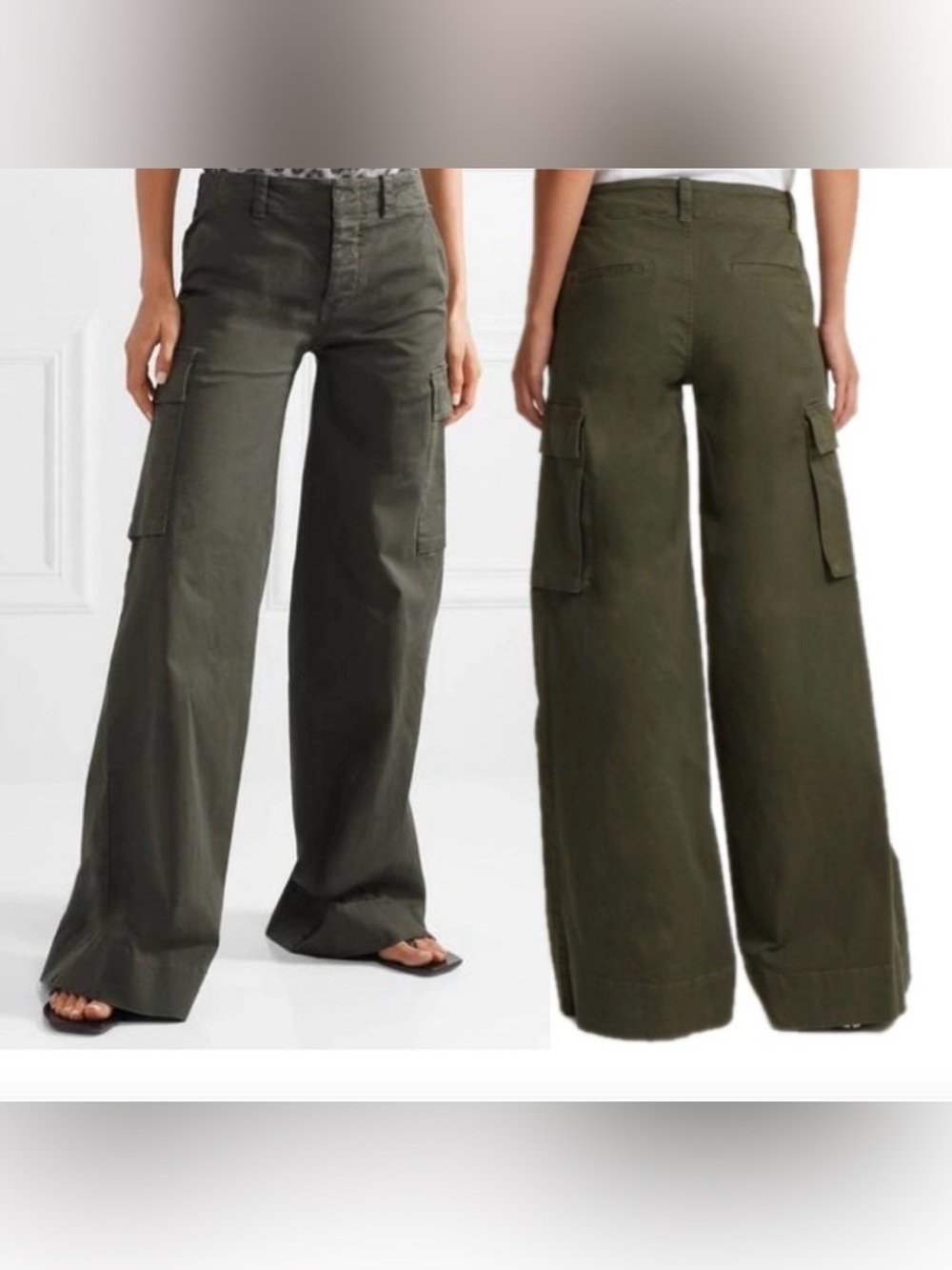 Nili Lotan Harrow Cotton-blend Twill Wide-leg Pants In Army Green Size 6